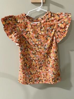 Willow + Root Girls Floral Ruffle T-Shirt Size XS